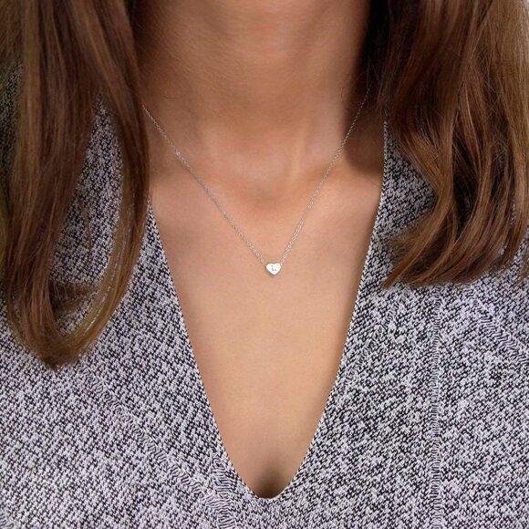 Dainty Initial Heart Necklace with Cubic Zirconia - Personalized Silver Jewelry - Picture 4 of 7